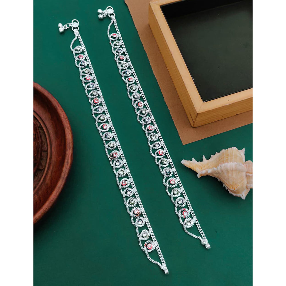 Akruti Collection Premium Handcrafted Akruti Stone Meenakari Payal \ Anklet