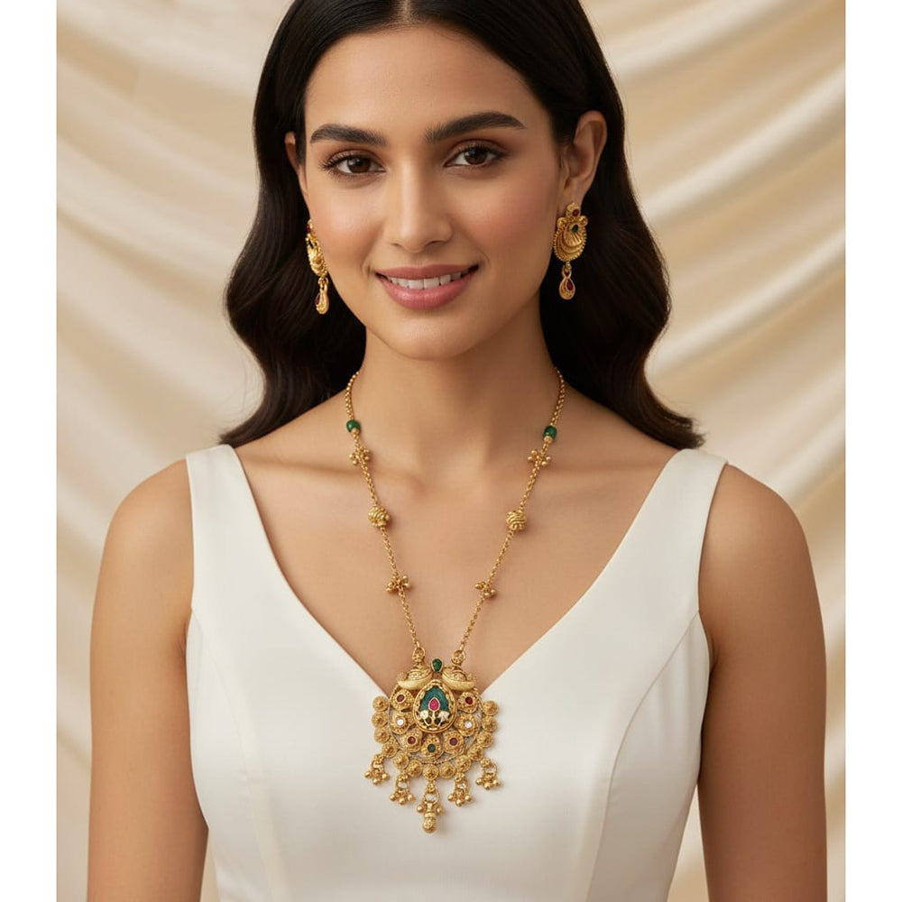 Akruti Collection Designer Pota Stone And Pearl Necklace Set