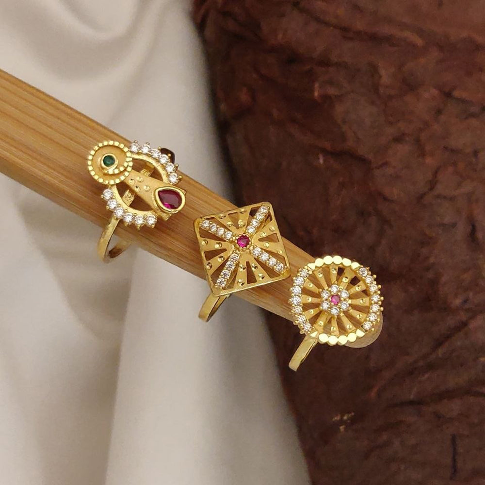 Akruti Collection Stylish Austrian Stone 3 Piece Adjustable Ring Combo