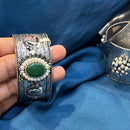 Akruti Collection Designer Oxidised Plated Pota Stone And Pearl Openable Kada