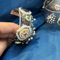 Akruti Collection Designer 2 Tone Pota Stone And Pearl Openable Kada