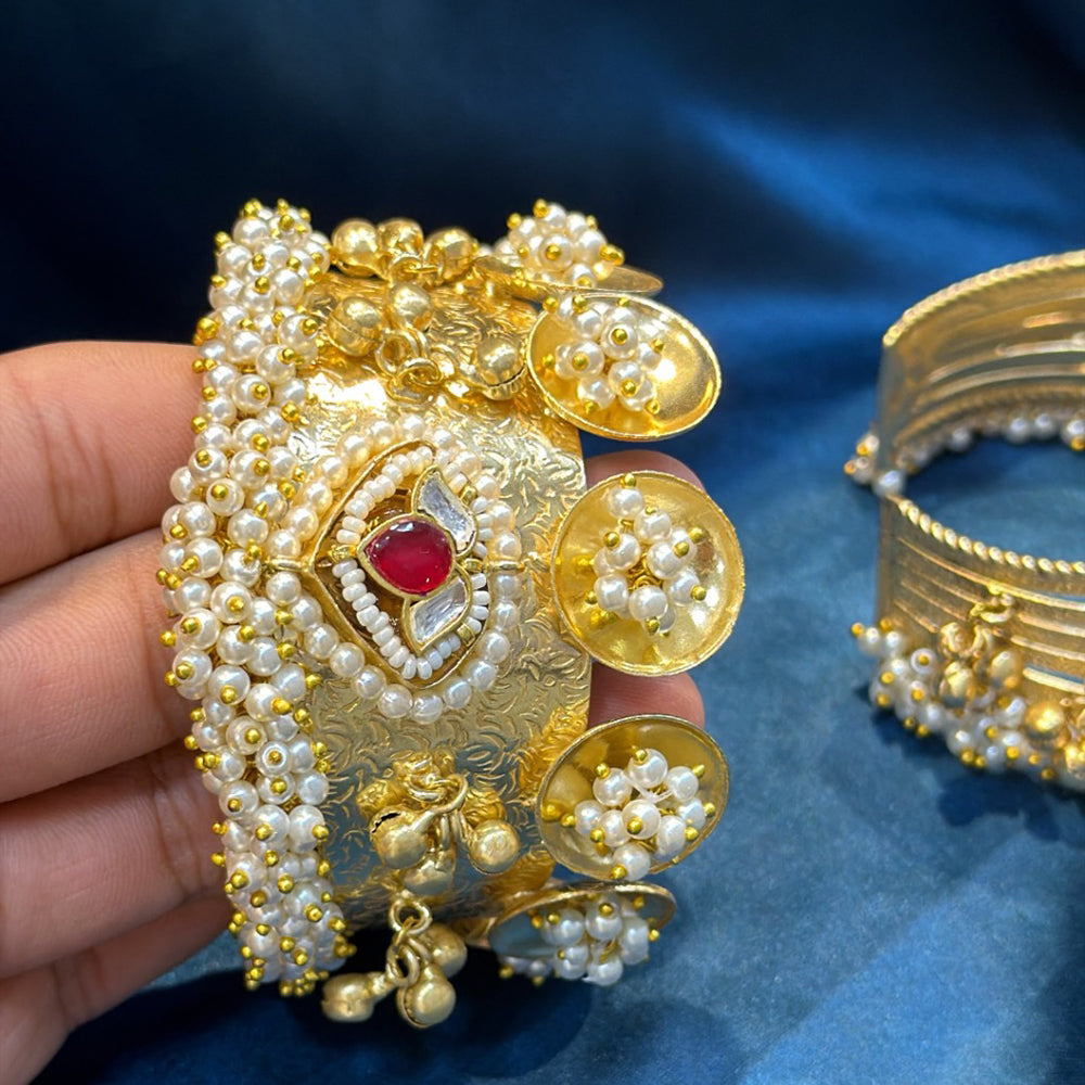 Akruti Collection Designer Pota Stone And Pearl Openable Kada