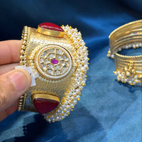 Akruti Collection Designer Pota Stone And Pearl Openable Kada