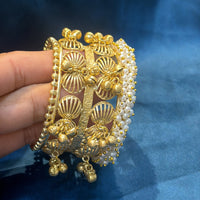Akruti Collection Designer White Pearl And Ghungroo Openable Kada