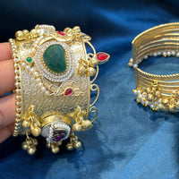 Akruti Collection Designer 2 Tone Pota Stone And Pearl Openable Kada