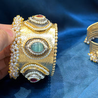Akruti Collection Designer 2 Tone Pota Stone And Pearl Openable Kada