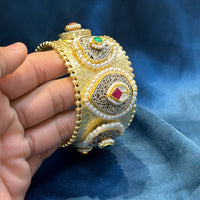 Akruti Collection Designer 2 Tone Pota Stone And Pearl Openable Kada