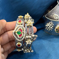 Akruti Collection Designer 2 Tone Pota Stone And Pearl Openable Kada