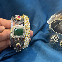 Akruti Collection Designer 2 Tone Pota Stone And Pearl Openable Kada