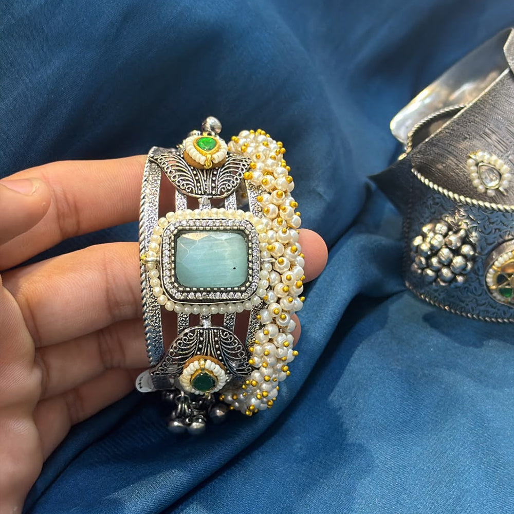Akruti Collection Designer 2 Tone Pota Stone And Pearl Openable Kada