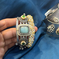 Akruti Collection Designer 2 Tone Pota Stone And Pearl Openable Kada