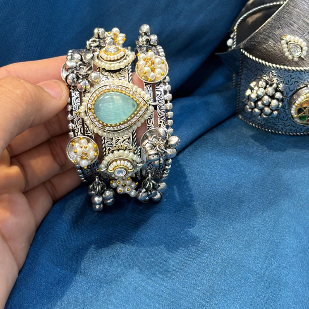 Akruti Collection Designer 2 Tone Pota Stone And Pearl Openable Kada