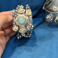 Akruti Collection Designer 2 Tone Pota Stone And Pearl Openable Kada