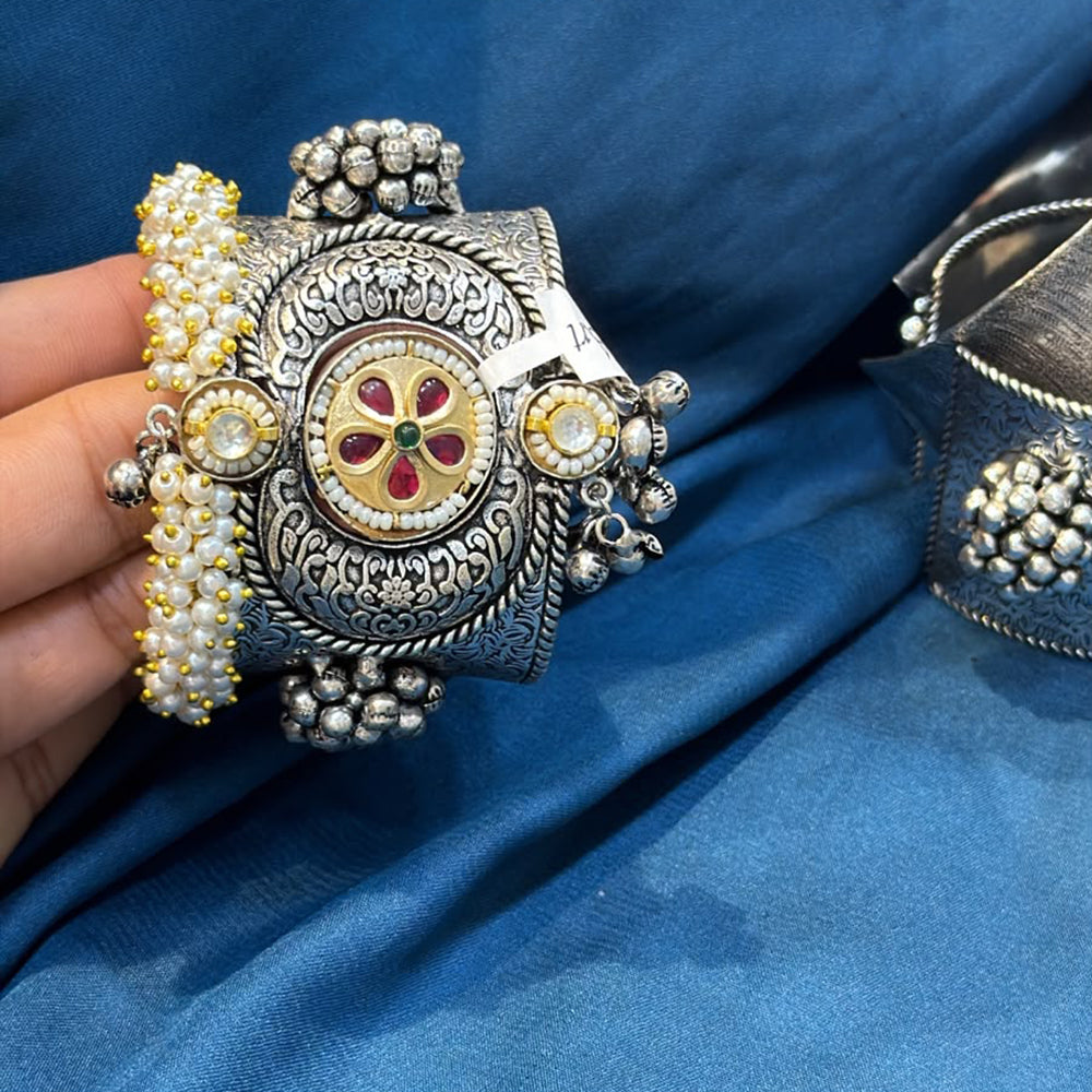 Akruti Collection Designer 2 Tone Pota Stone And Pearl Openable Kada