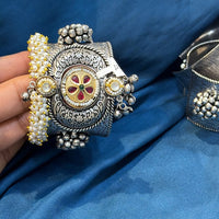 Akruti Collection Designer 2 Tone Pota Stone And Pearl Openable Kada