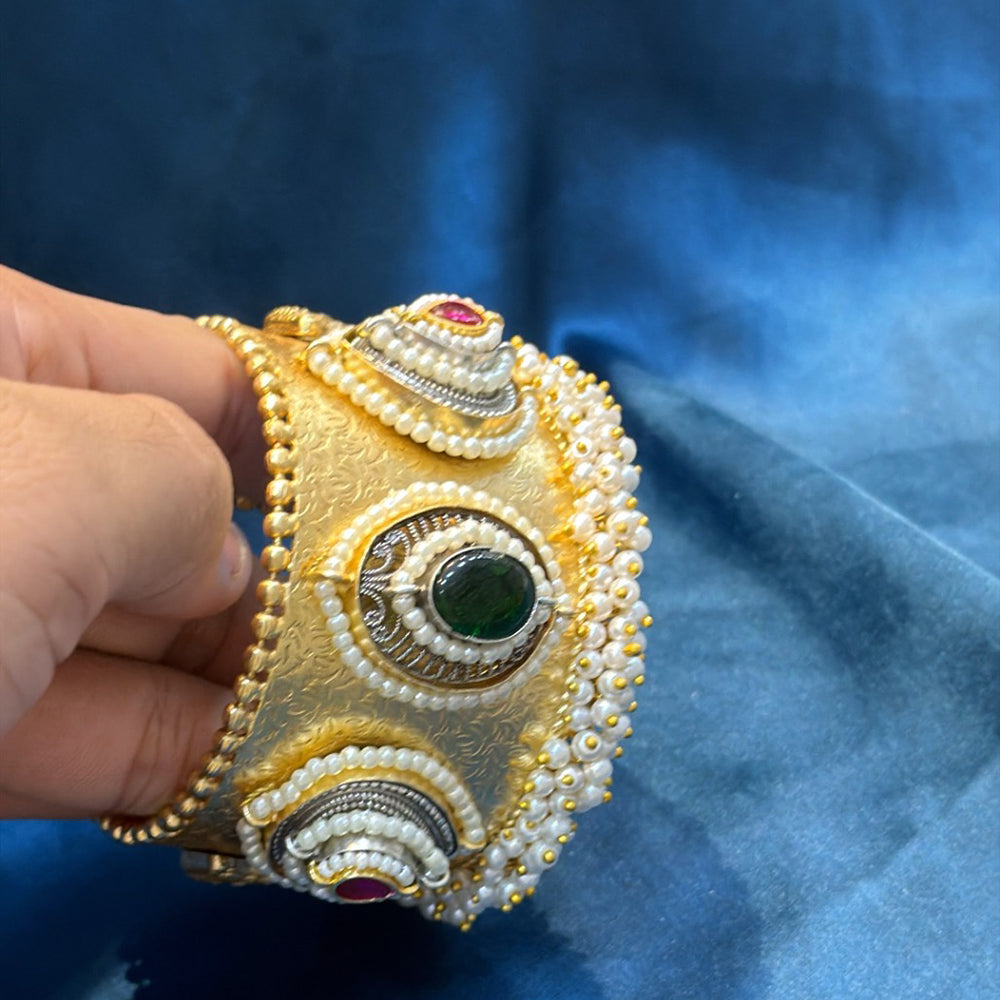 Akruti Collection Designer 2 Tone Pota Stone And Pearl Openable Kada