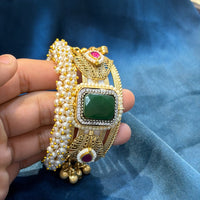 Akruti Collection Designer 2 Tone Pota Stone And Pearl Openable Kada