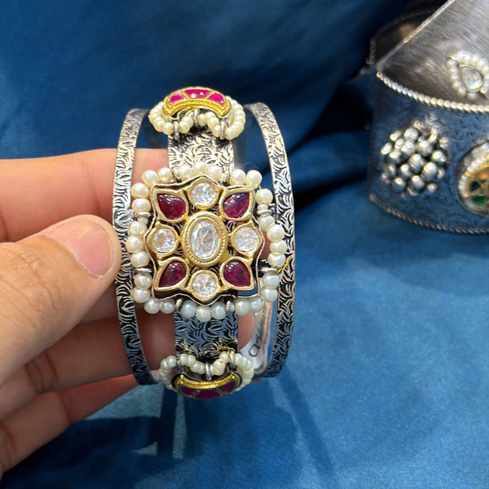 Akruti Collection Designer 2 Tone Pota Stone And Pearl Openable Kada