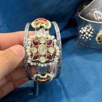 Akruti Collection Designer 2 Tone Pota Stone And Pearl Openable Kada
