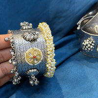 Akruti Collection Designer 2 Tone Pota Stone And Pearl Openable Kada