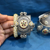 Akruti Collection Designer 2 Tone Pota Stone And Pearl Openable Kada