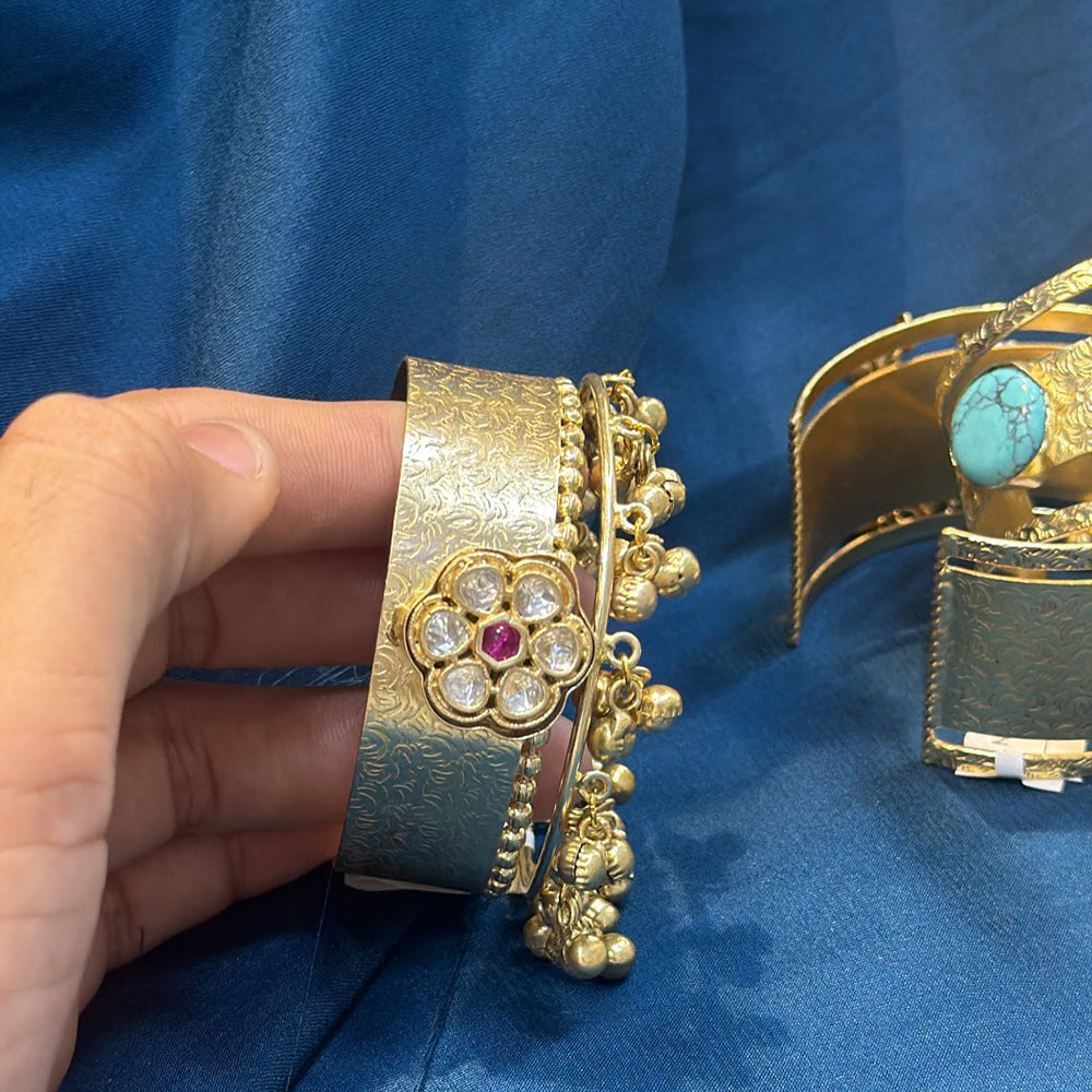 Akruti Collection Designer Pota Stone And Pearl Openable Kada