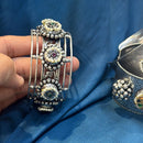 Akruti Collection Designer Oxidised Plated Pota Stone And Pearl Openable Kada