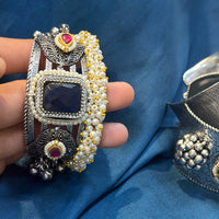 Akruti Collection Designer 2 Tone Pota Stone And Pearl Openable Kada