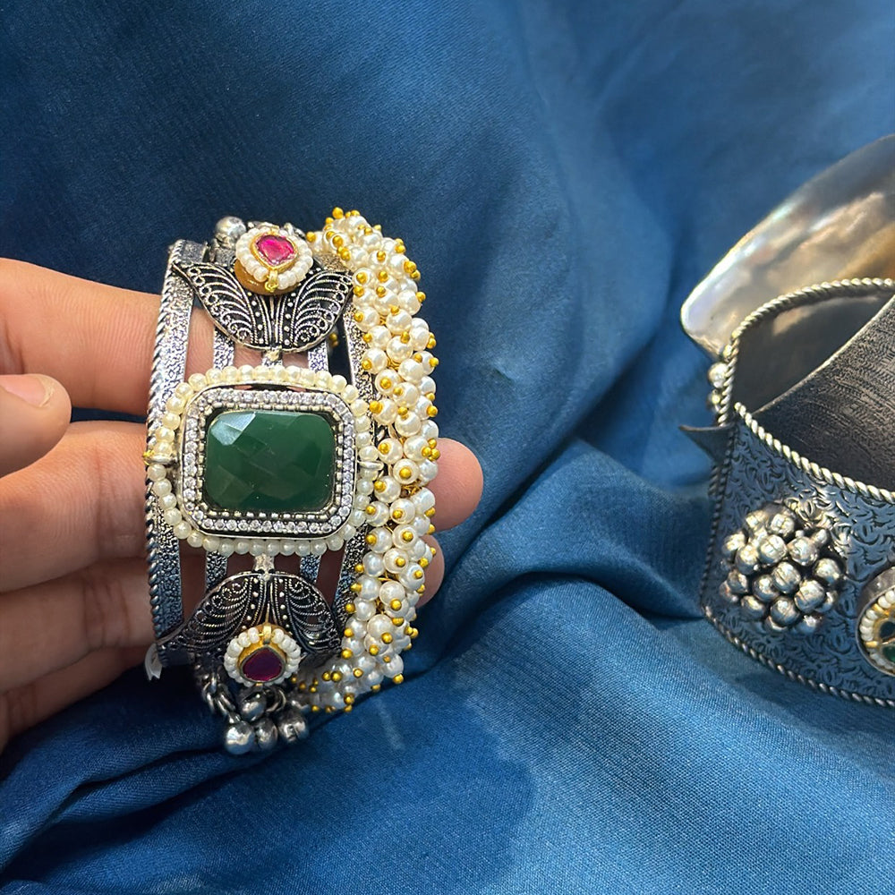 Akruti Collection Designer 2 Tone Pota Stone And Pearl Openable Kada