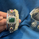 Akruti Collection Designer 2 Tone Pota Stone And Pearl Openable Kada