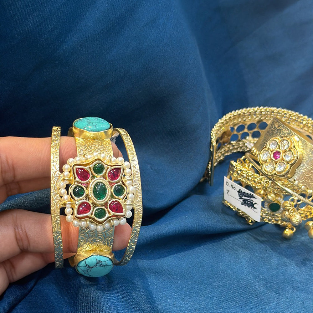 Akruti Collection Designer Pota Stone And Pearl Openable Kada