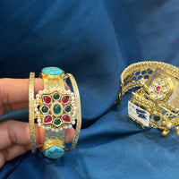 Akruti Collection Designer Pota Stone And Pearl Openable Kada