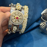 Akruti Collection Designer 2 Tone Pota Stone And Pearl Openable Kada