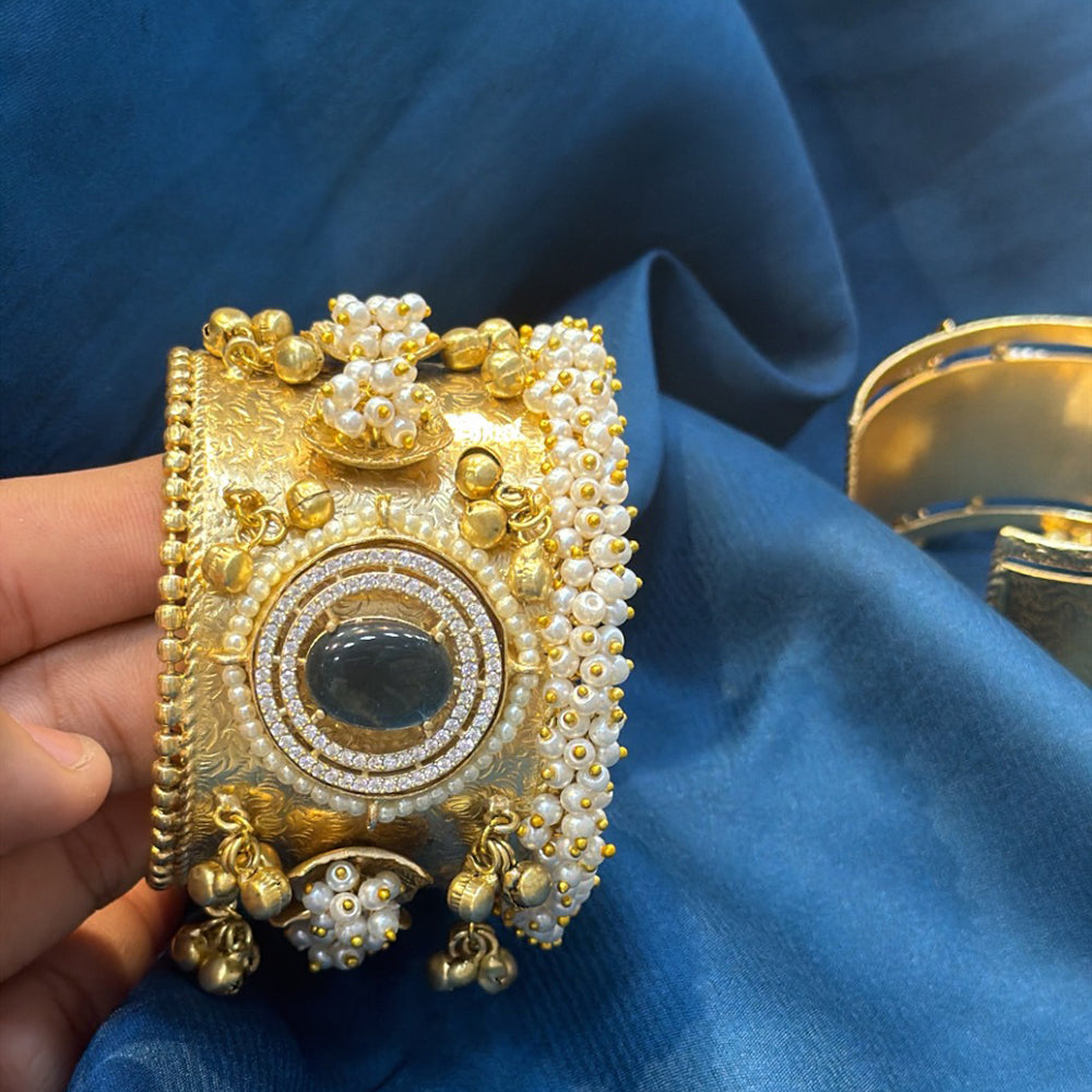 Akruti Collection Designer Pota Stone And Pearl Openable Kada