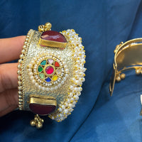 Akruti Collection Designer 2 Tone Pota Stone And Pearl Openable Kada