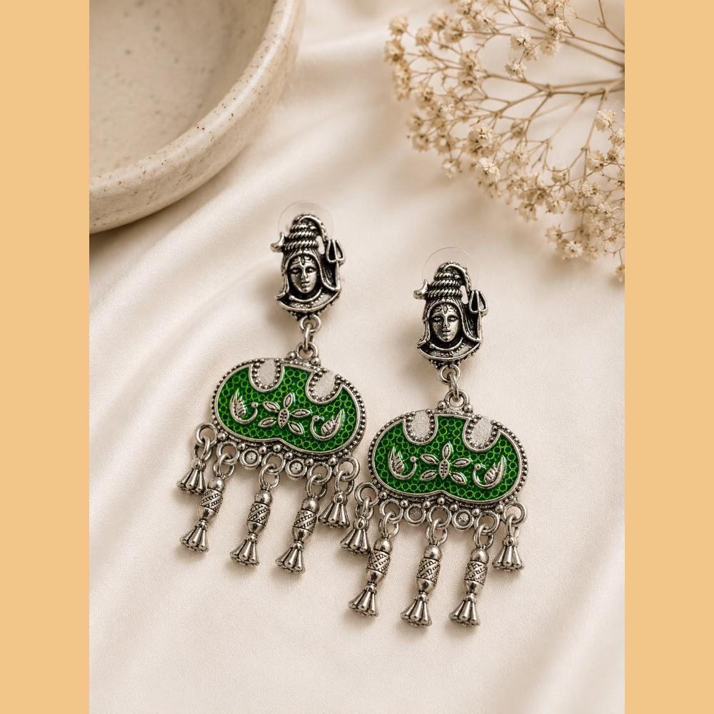 Akruti Collection Oxidised Plated Lord Shiva Pearl Drop Dangler Earrings