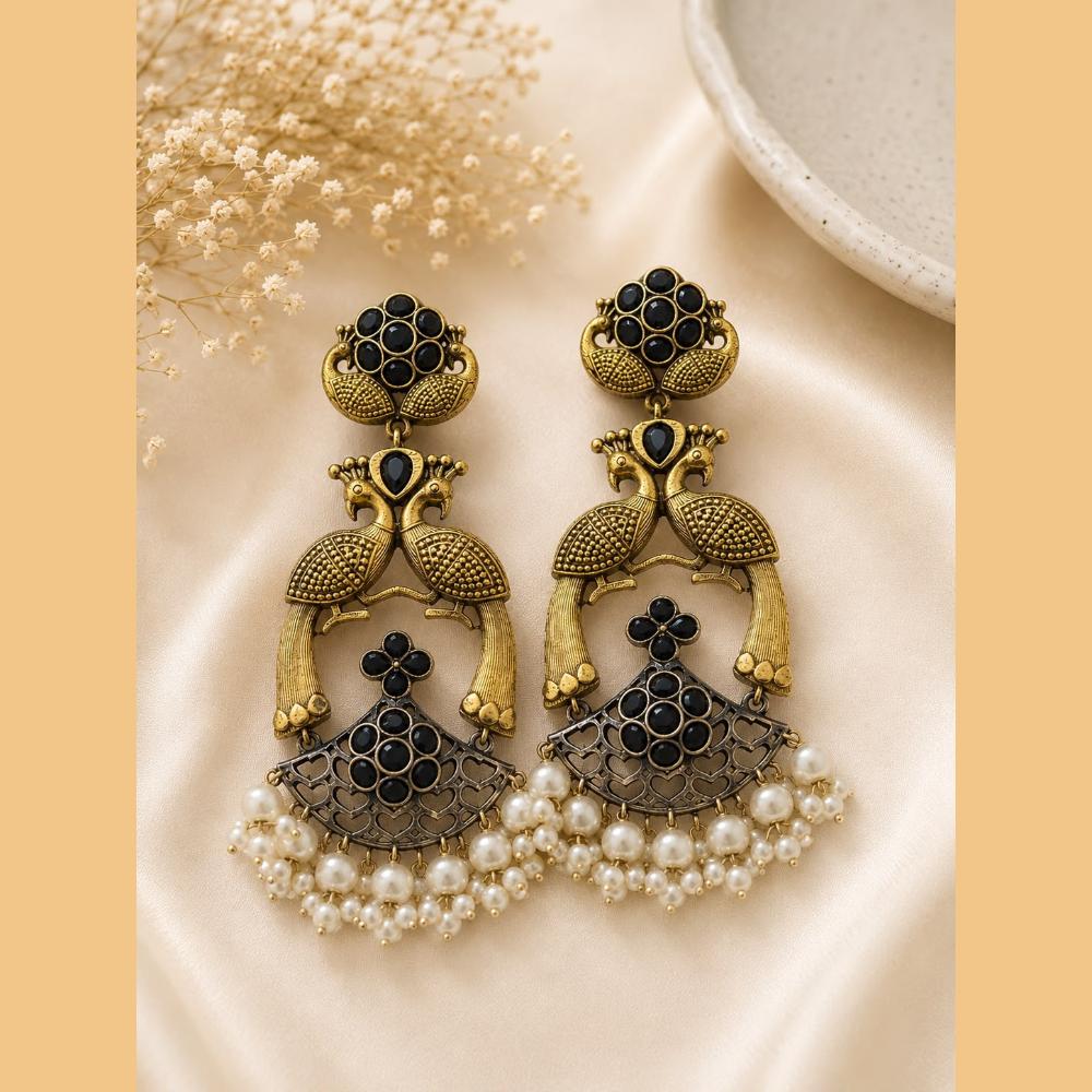 Akruti Collection Premium 2 Tone Plated Pota Stone Pearl Earrings