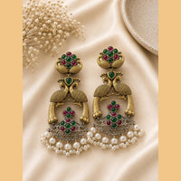 Akruti Collection Premium 2 Tone Plated Pota Stone Pearl Earrings