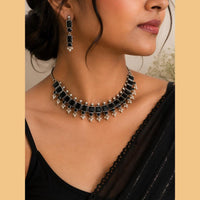 Akruti Collection Beautiful Oxidised Pota Stone And Pearl Jewellery Set