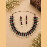 Akruti Collection Beautiful Oxidised Pota Stone And Pearl Jewellery Set