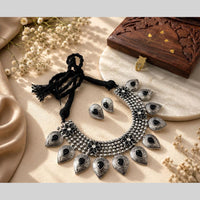 Akruti Collection Beautiful Oxidised Pota Stone Jewellery Set