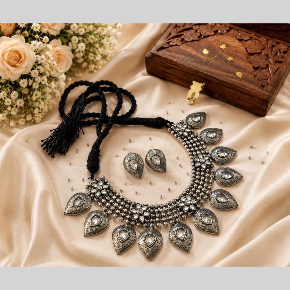 Akruti Collection Beautiful Oxidised Pota Stone Jewellery Set