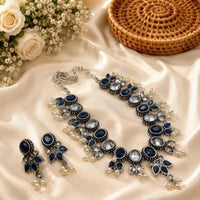 Akruti Collection Beautiful Oxidised Pota Stone And Pearl Jewellery Set