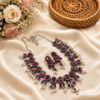 Akruti Collection Beautiful Oxidised Pota Stone And Pearl Jewellery Set
