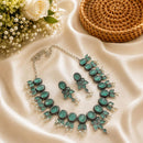 Akruti Collection Beautiful Oxidised Pota Stone And Pearl Jewellery Set