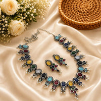 Akruti Collection Beautiful Oxidised Pota Stone And Pearl Jewellery Set