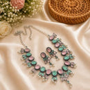 Akruti Collection Beautiful Oxidised Pota Stone And Pearl Jewellery Set