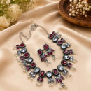 Akruti Collection Beautiful Oxidised Pota Stone And Pearl Jewellery Set