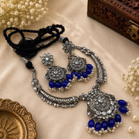 Akruti Collection Beautiful Oxidised Pota Stone And Pearl Jewellery Set