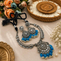 Akruti Collection Beautiful Oxidised Pota Stone And Pearl Jewellery Set